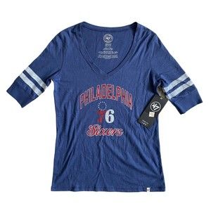 Philadelphia 76ers Shirt Women M Blue Short Sleeve '47 Brand NBA New with Tags